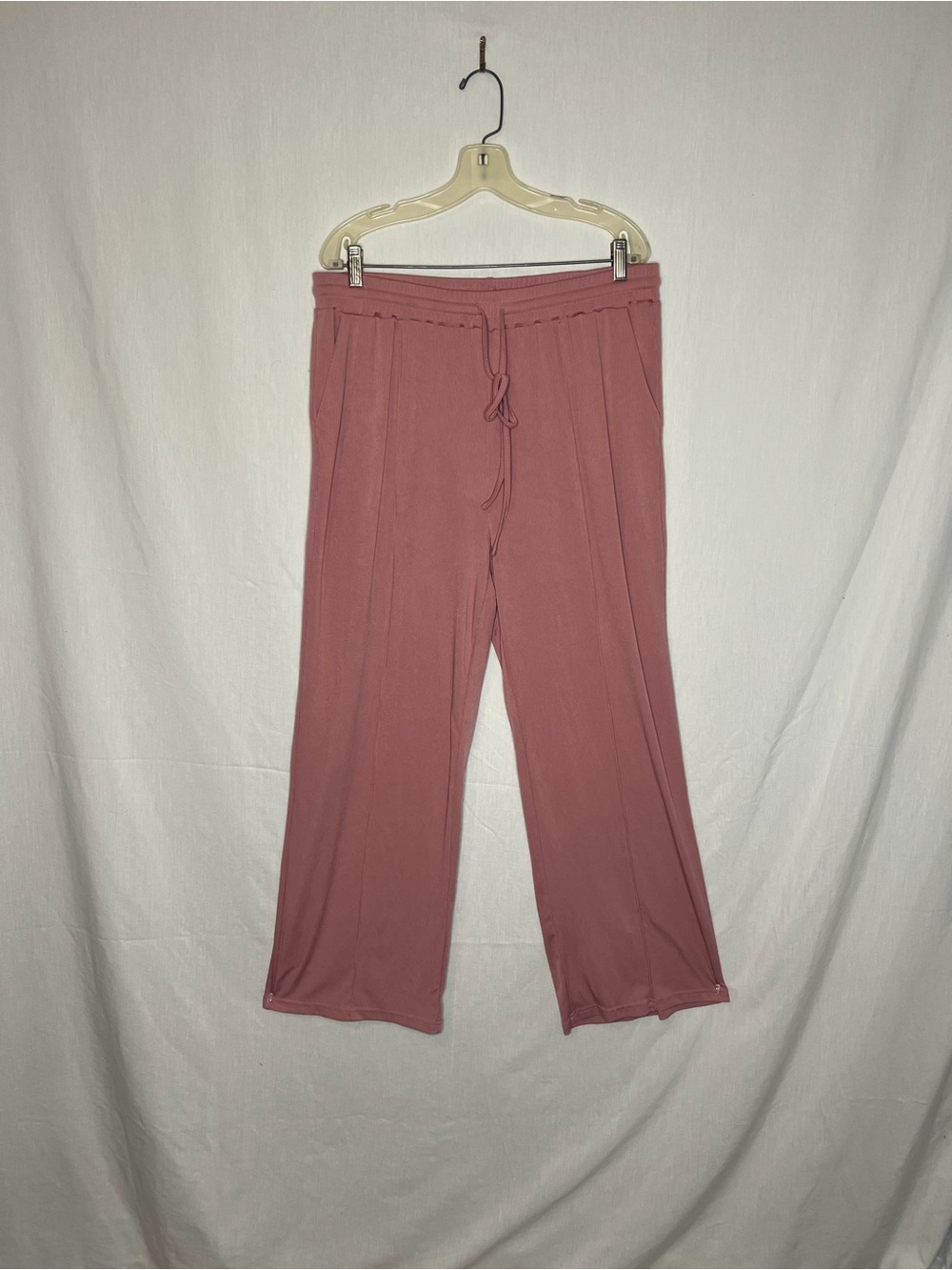 XXL Dusty Rose Ribbed Wide Leg Pull On Lounge Pants